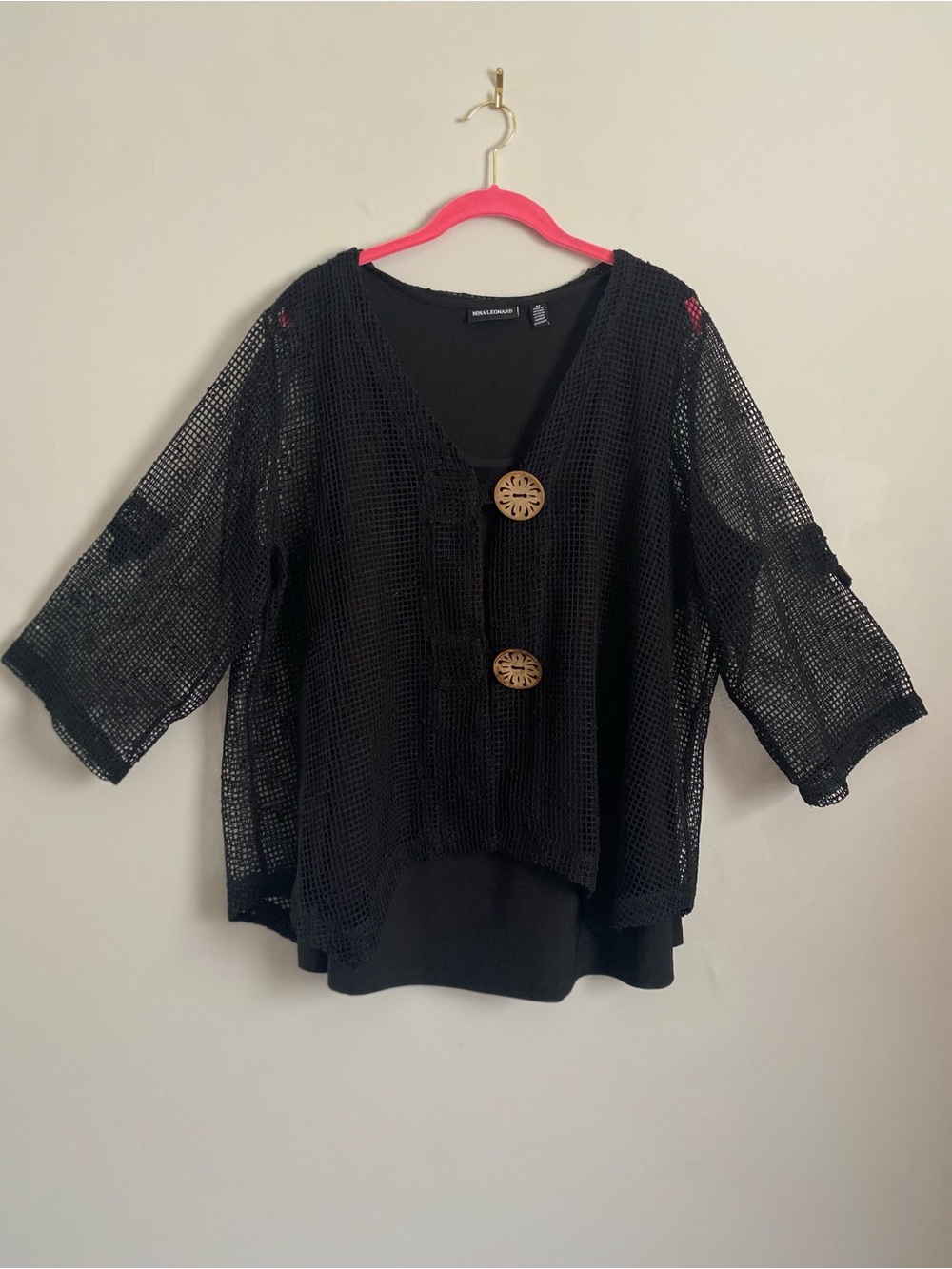 Nina Leonard Cardigan/Tank 2X Fishnet Artsy Boho Chic Beach Witchy Fairy Grunge
